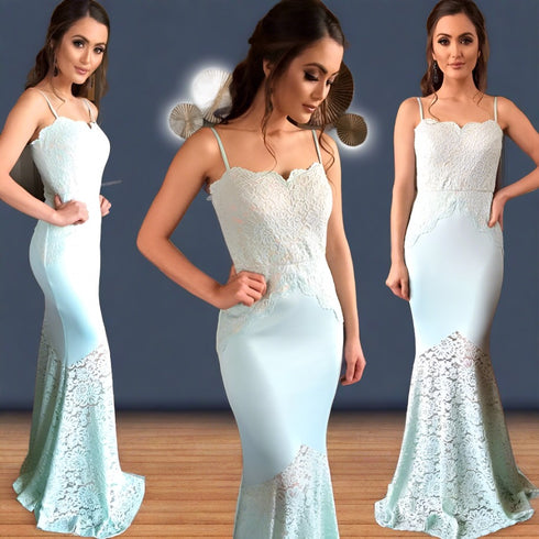 Mei Mei Mint Green Lace/Silk Gown