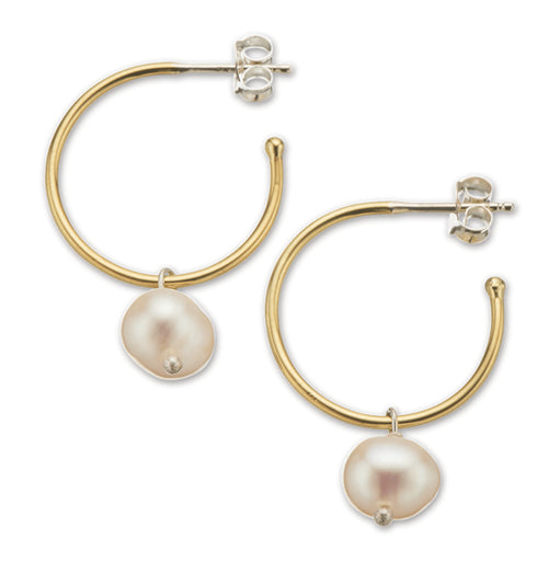 Palas Brs+slv small hoop pearl earrings